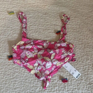NEW URBAN OUTFITTERS pink butterfly bandanna tie crop top XS